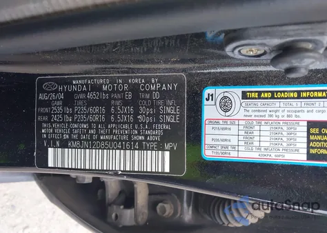 2005 Hyundai Tucson Gls/Lx z USA, uszkodzony, nr VIN KM8JN12D85U041614